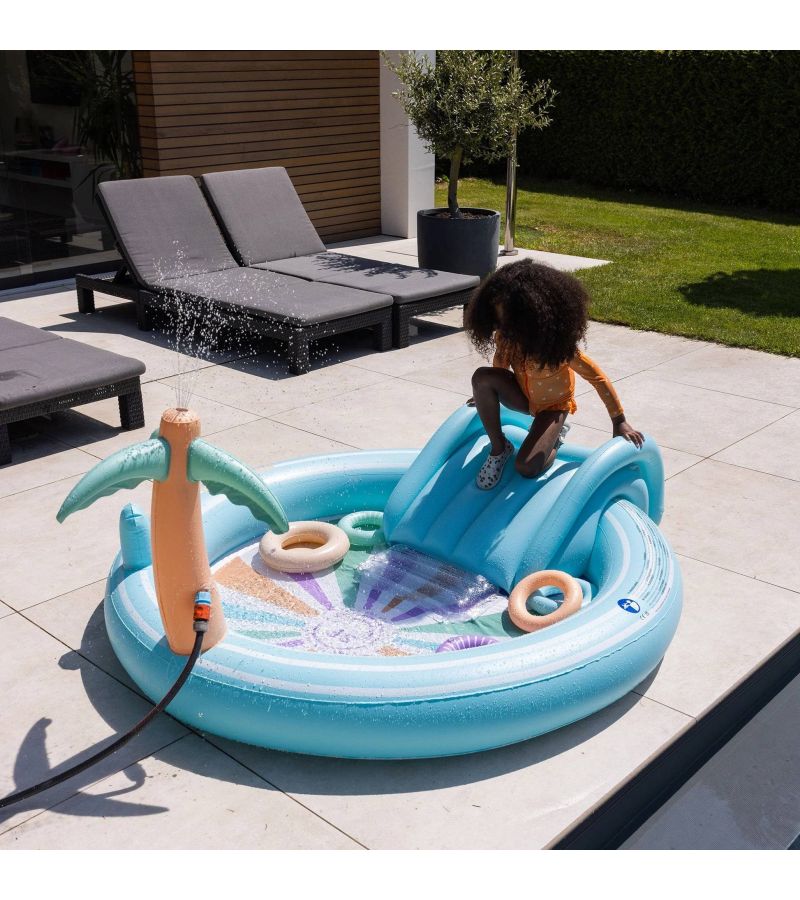 SWIM ESSENTIALS Φουσκωτή πισίνα 210x150εκ. με τσουλήθρα και παιχνίδια για παιδιά από 3 ετών - Rainbow SWE-2020SE302