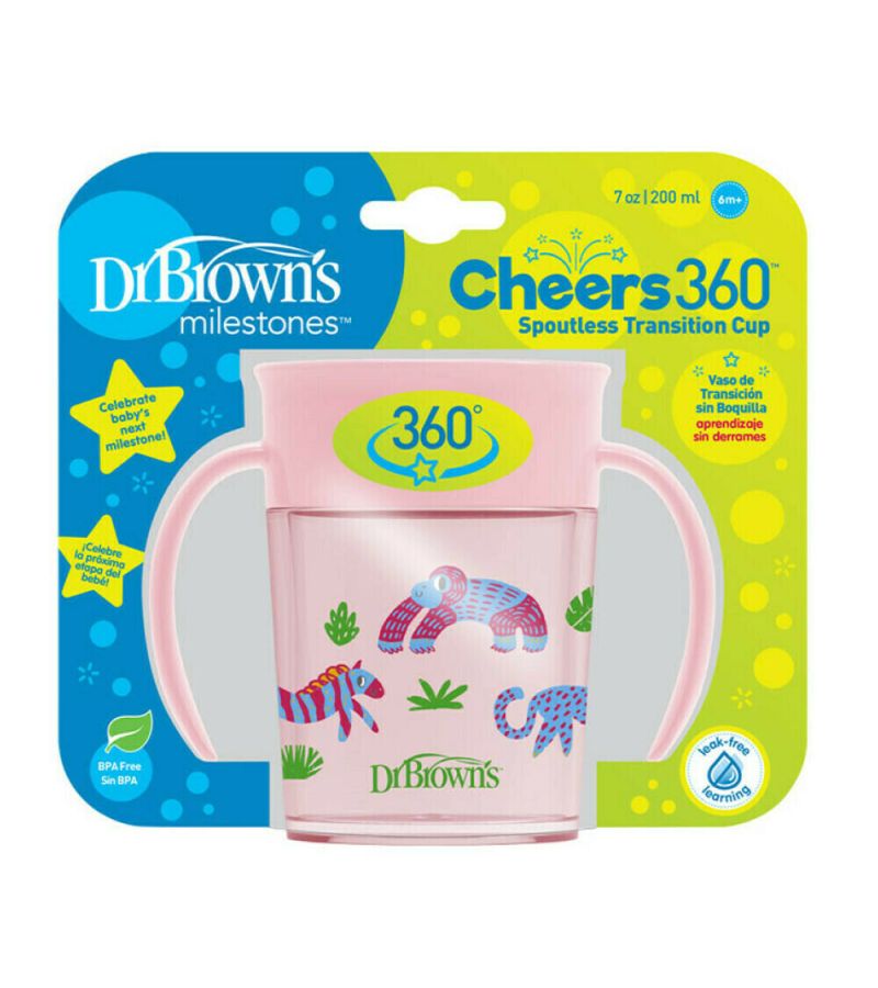 Κύπελλο με λαβές 200ml DR BROWN\'S Cheers 360, χρώμα ροζ με σχέδιο TC71005