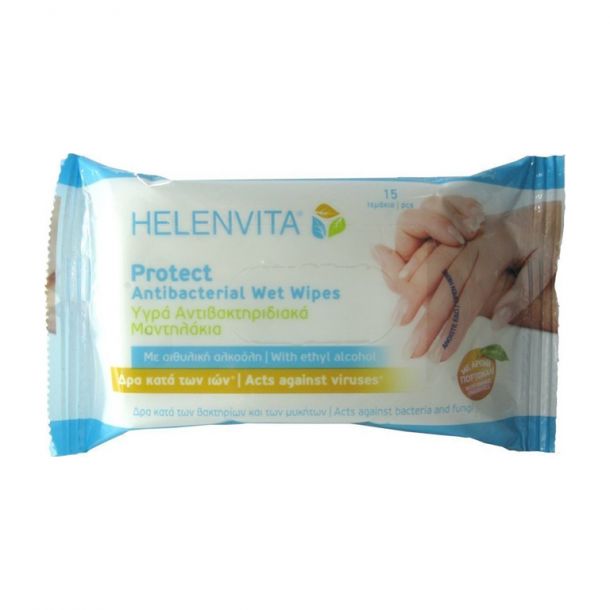 Helenvita Protect Antibacterial Wet Wipes 15τμχ