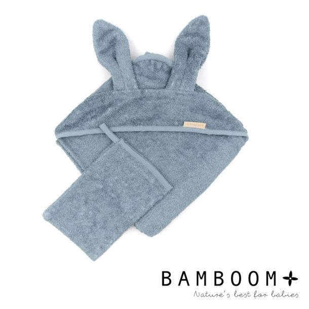 Μπουρνούζι - κάπα & γάντι μπάνιου από ύφασμα μπαμπoύ BAMBOOM 75x75 Blue 199-07
