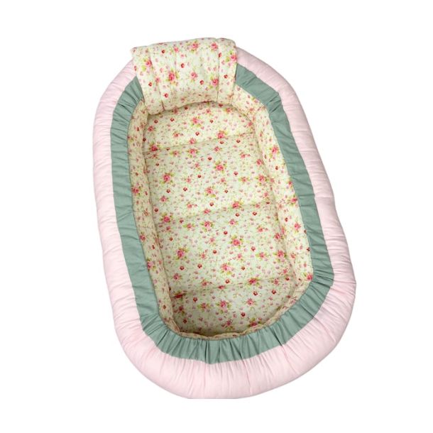 Βρεφική φωλιά 3in1 NATALINO BEBELINO Ροζ, Πράσινο Λουλουδάκια 217
