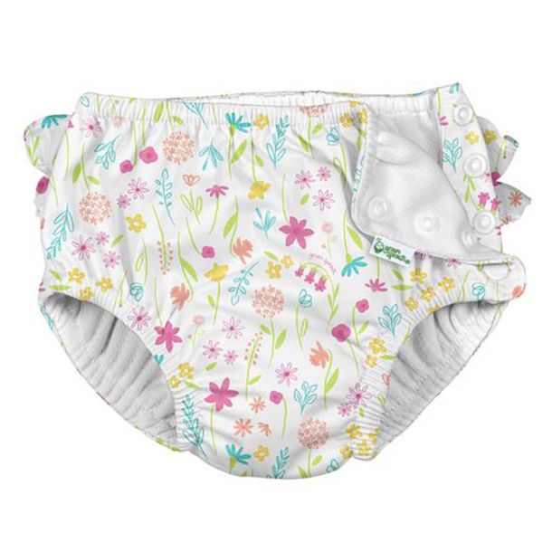 Μαγιό - πάνα I PLAY Ruffle Snap Reusable Absorbent Swimsuit Diaper White Wildflowers