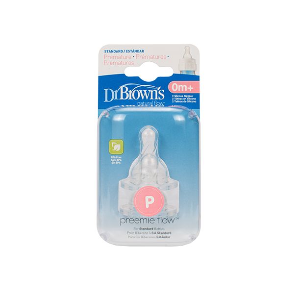 Θηλές σιλικόνης DR BROWN\'S για μπιμπερό με στενό λαιμό, επίπεδο πρόωρα (2 τεμ)
