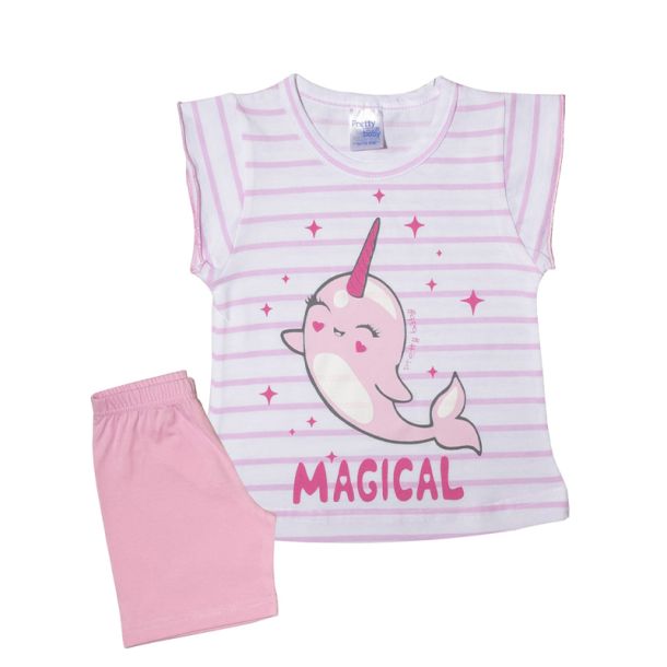 PRETTY BABY Πυτζάμα με τύπωμα κ ψιλή πλέξη υφάσματος magical ροζ ρήγα 65523