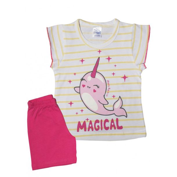 PRETTY BABY Πυτζάμα με τύπωμα κ ψιλή πλέξη υφάσματος magical φούξια-λευκό 65523