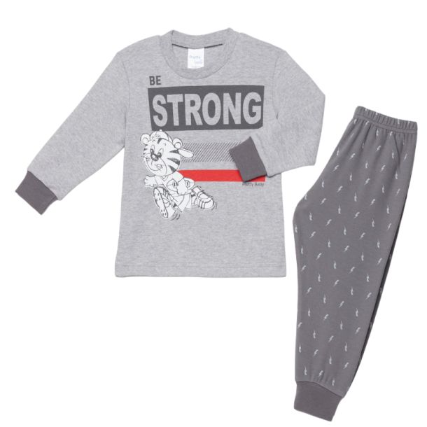 PRETTY BABY Πυτζάμα Be Strong 68186 Γκρι Μελ-Ανθρακί βρεφική χειμερινή με τύπωμα, βαμβακερή 100%