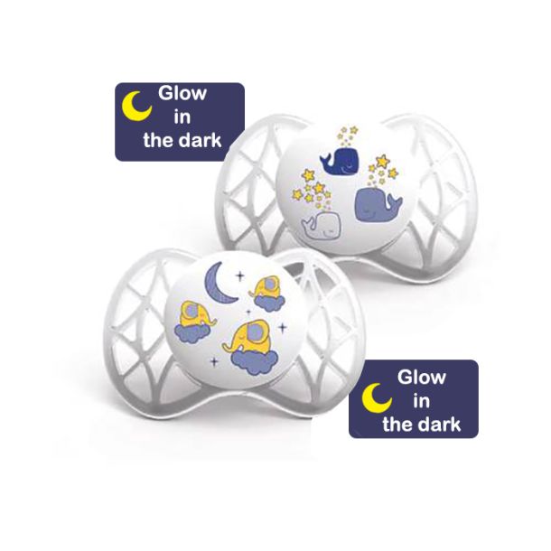 Ορθοδοντική Πιπίλα σιλικόνης 2τμχ με προστατευτικό κάλυμμα θηλής 0m+ NUVITA 7063 Air55 Glow White NU-ALPF0009