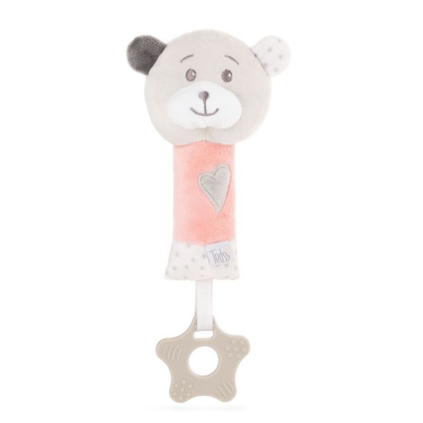 Κουδουνίστρα με μασητικό AMEK TOYS Bear Pink 24εκ.98151