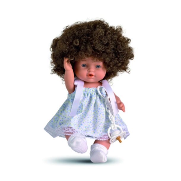 MAGIC BABY Κούκλα Betty Σγουρά Καστανά Μαλλιά με λευκό φόρεμα και πιπίλα 30εκ. MB3003