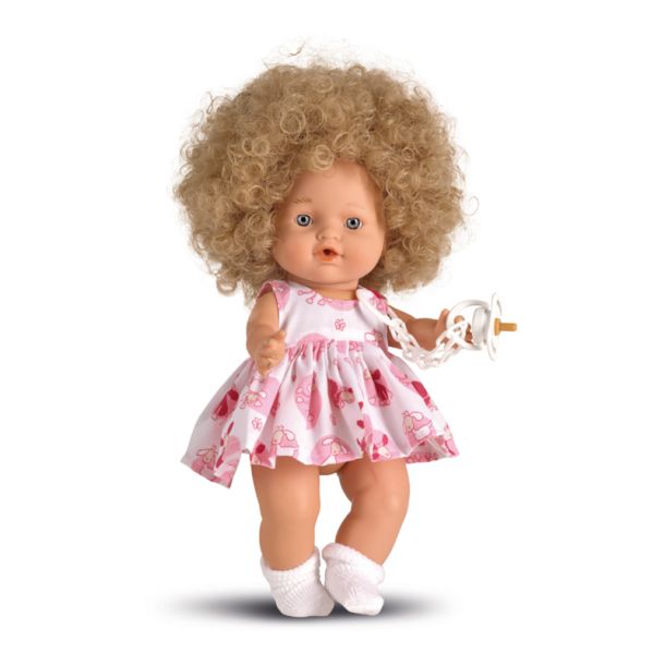 MAGIC BABY Κούκλα MY BABIES Σγουρά Ξανθά Μαλλιά με μοντέρνο φόρεμα και πιπίλα 30εκ. MB3005