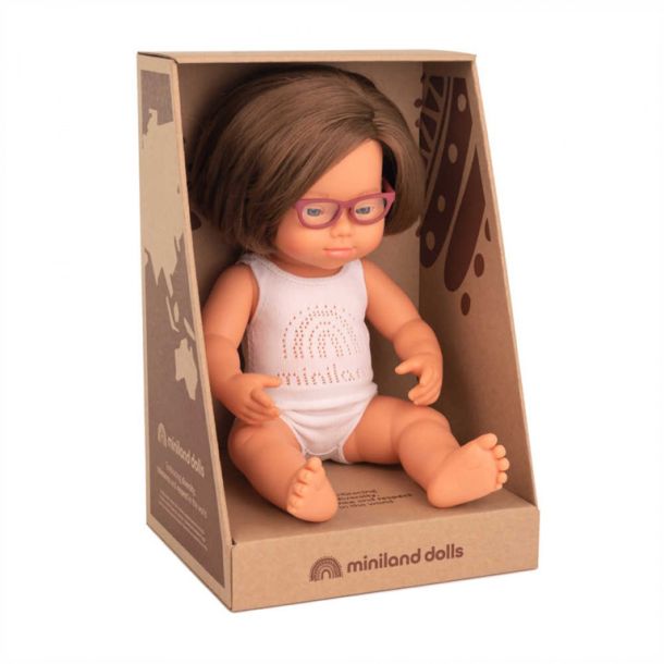 MINILAND Caucasian Girl Down Syndrome With Glasses 38cm Με Εσώρουχα ME31111