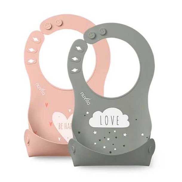 Σαλιάρες Σιλικόνης Roll Up σετ 2 τμχ NUVITA 4370 Pink-Green NU-PPPL0144