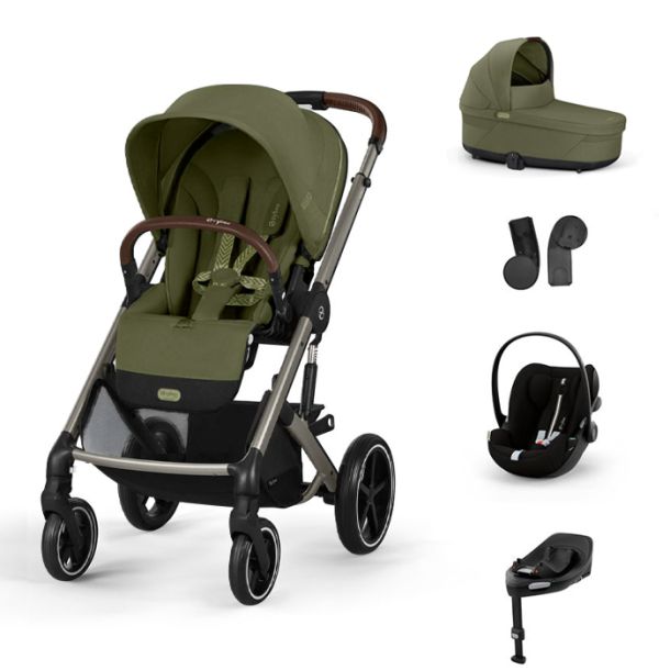 CYBEX Πολυκαρότσι 3in1 Balios S Lux 2025 Taupe Frame Moss Green με κάθισμα Cloud G i-size Plus Moon Black με Βάση Isofix Base G