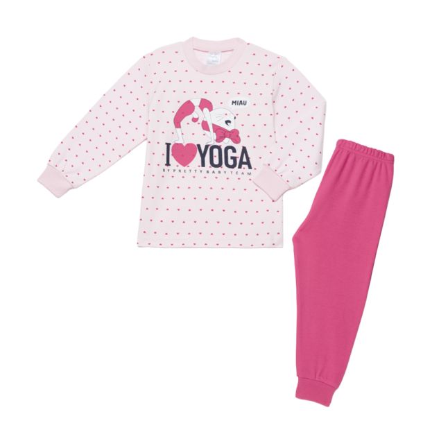 PRETTY BABY Πυτζάμα Yoga 69189 Ροζ-Φουξ βρεφική χειμερινή με τύπωμα, βαμβακερή 100%