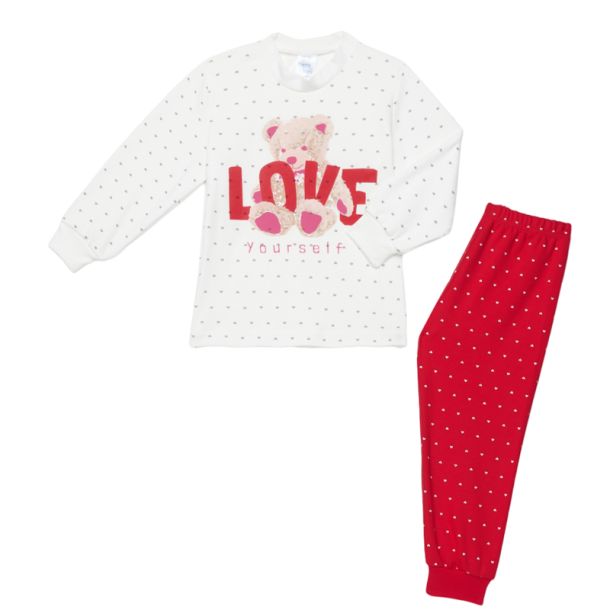 PRETTY BABY Πυτζάμα Love Yourself 69184 Κρεμ-Κόκκινο βρεφική χειμερινή με τύπωμα, βαμβακερή 100%