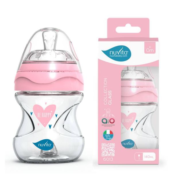 Μπιμπερό Γυάλινο Anticolic NUVITA 6013 Pink 140 ml 0m+ NU-ALMB1032
