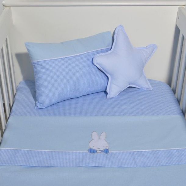 Σεντόνια κούνιας 3τμχ 110x170 BABY OLIVER Miffy Σιελ Καρό 48-8706/69