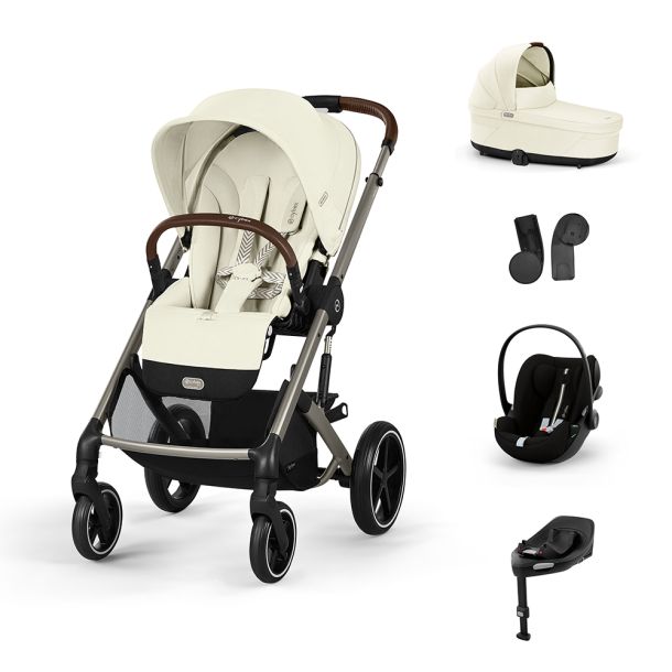 CYBEX Πολυκαρότσι 3in1 Balios S Lux 2024-2025 Taupe Frame Seashell Beige με κάθισμα Cloud G i-size Plus Moon Black με Βάση Isofix Base G