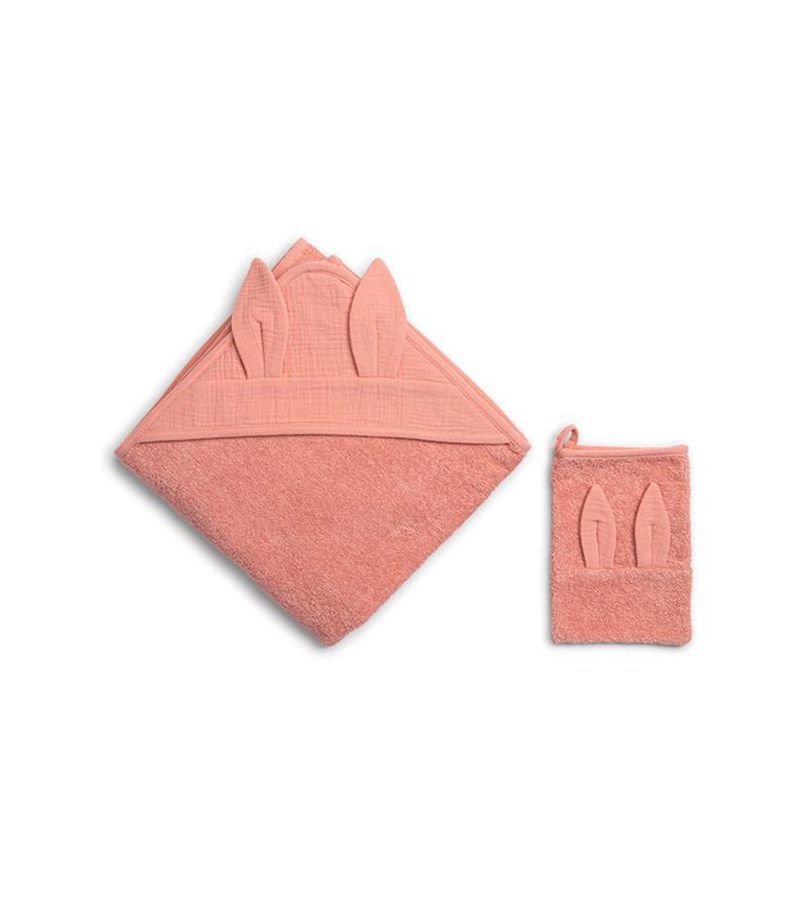Μπουρνούζι - κάπα & γάντι μπάνιου FUNNA BABY Coral Pink 90x90 0212