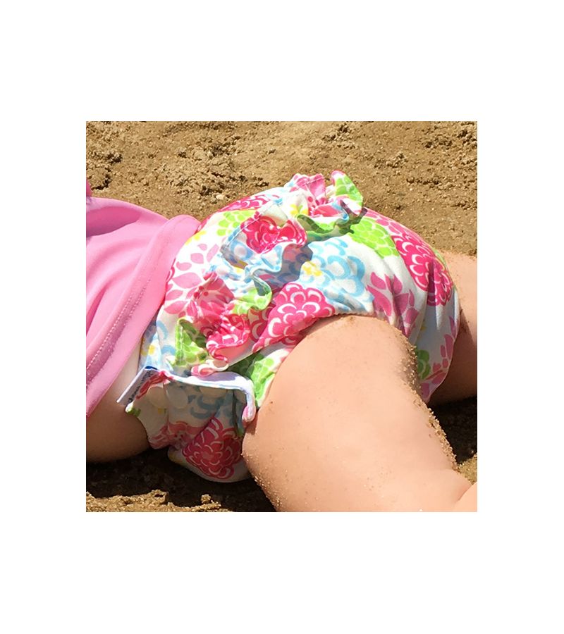 Μαγιό - πάνα GREEN SPROUTS Eco Snap Ruffled Swim Diaper White Turtle Floral GS-711158-037