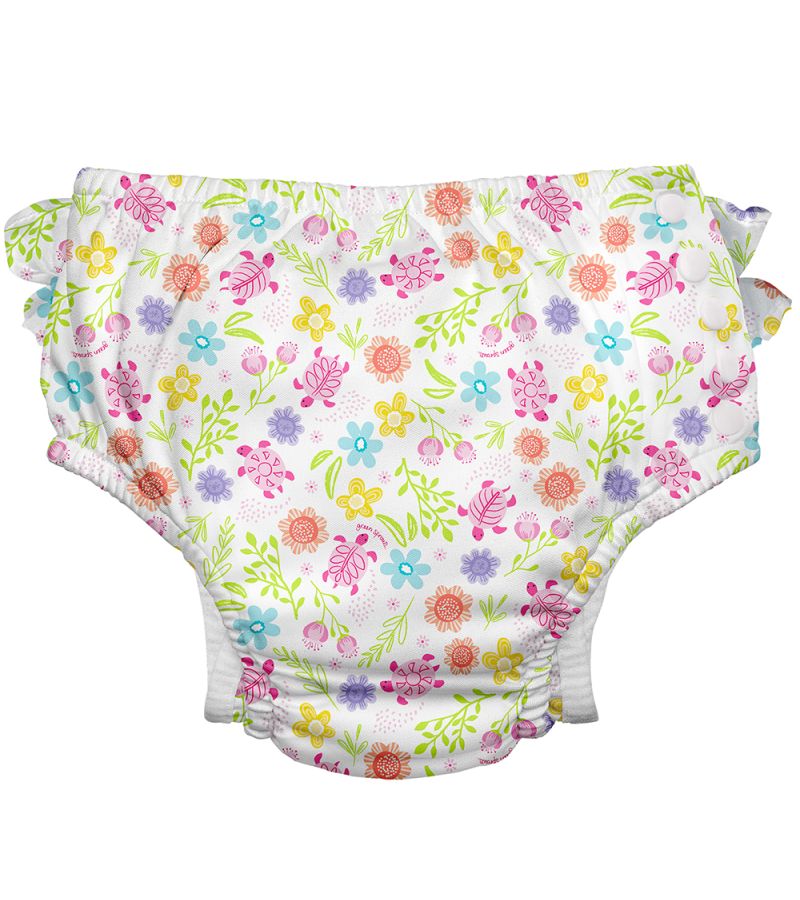 Μαγιό - πάνα GREEN SPROUTS Eco Snap Ruffled Swim Diaper White Turtle Floral GS-711158-037