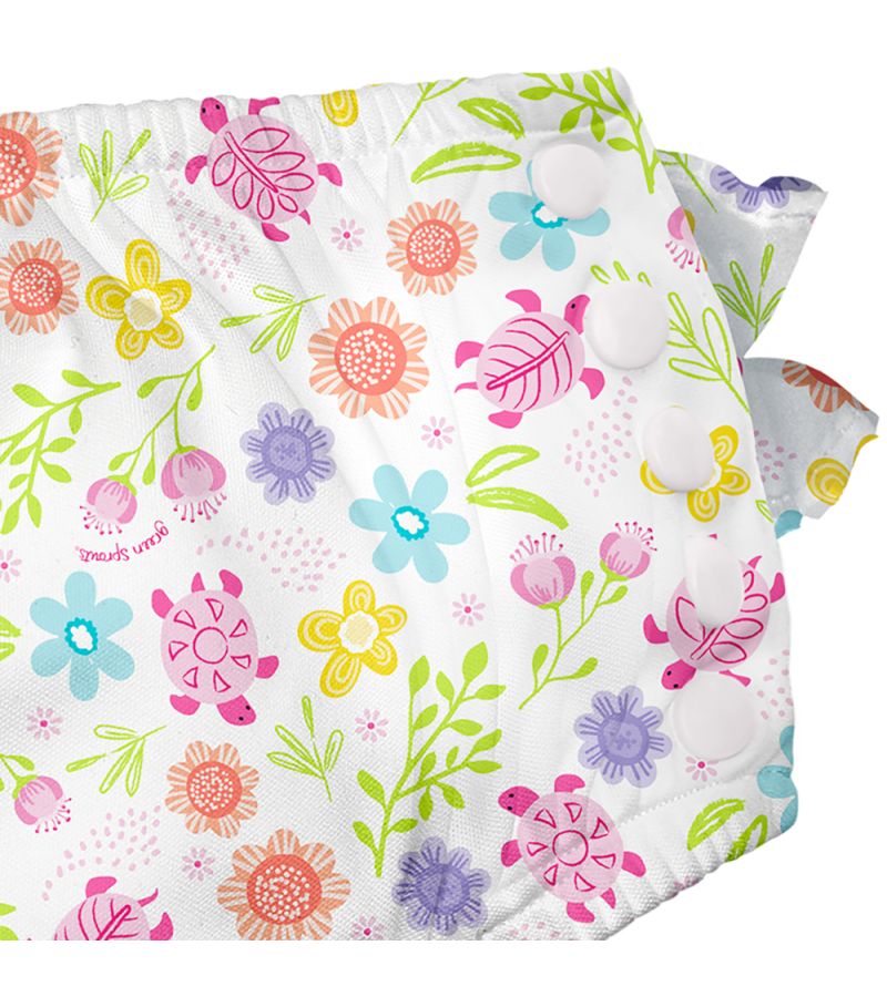 Μαγιό - πάνα GREEN SPROUTS Eco Snap Ruffled Swim Diaper White Turtle Floral GS-711158-037