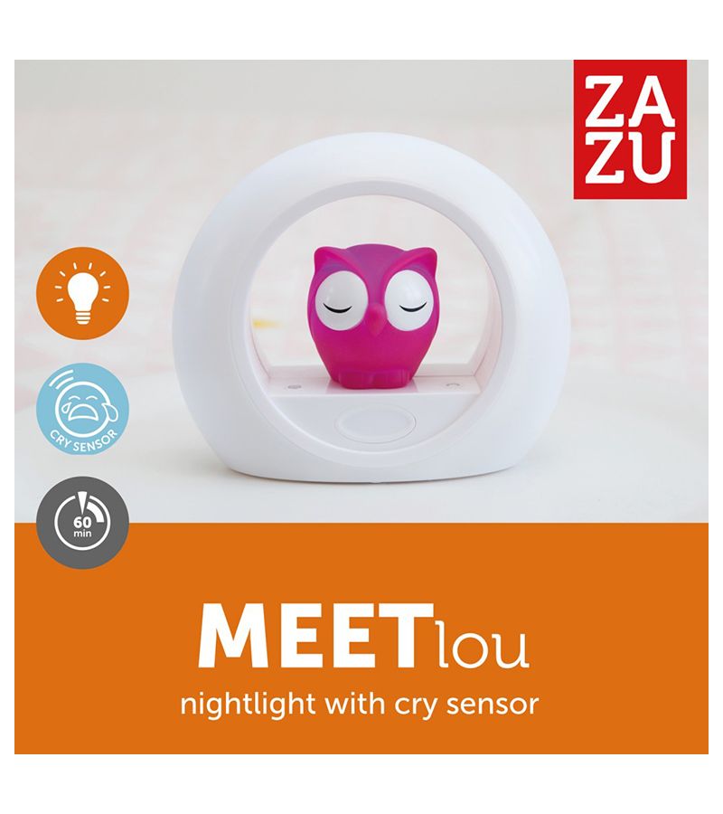 Lou Κουκουβάγια Παιδικό Φως νυκτός με ηχητικό αισθητήρα ZAZU Ροζ