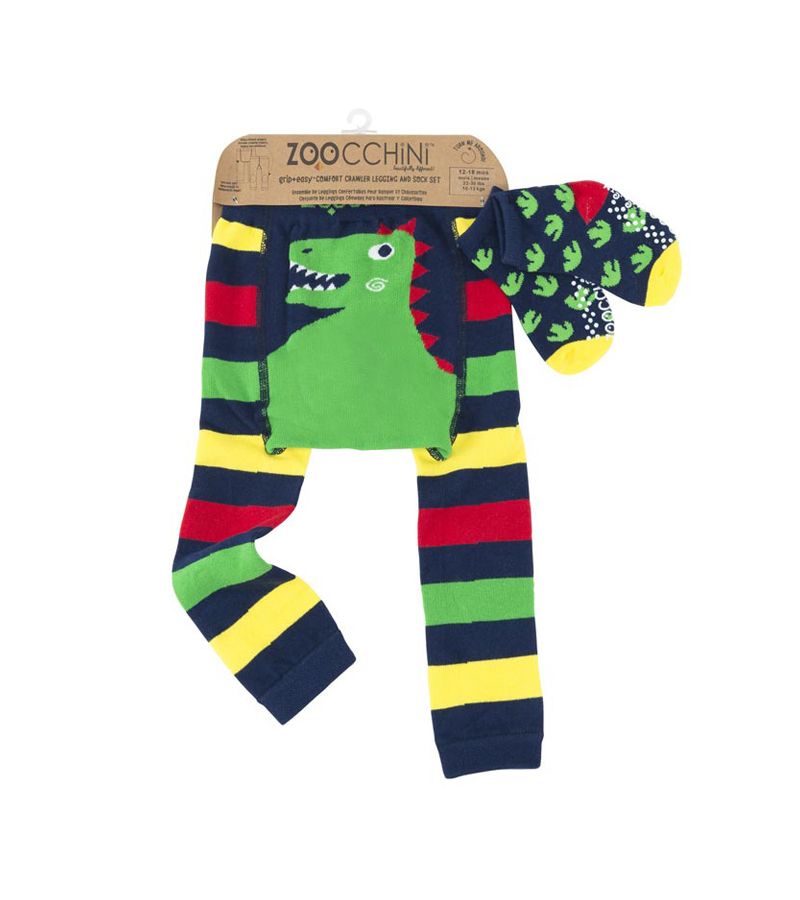 ZOOCCHINI Crawler Pants & Socks Set – Devin the Dinosaur