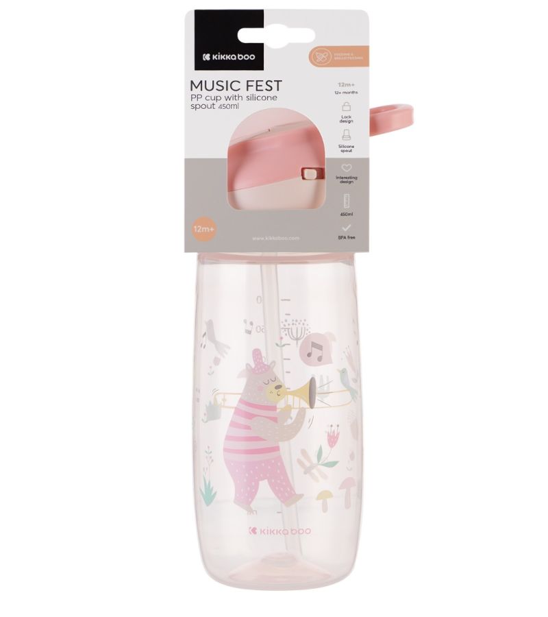 Παγούρι Με Στόμιο Σιλικόνης 12m+ KIKKABOO 450ml Music Fest Pink 31302030066