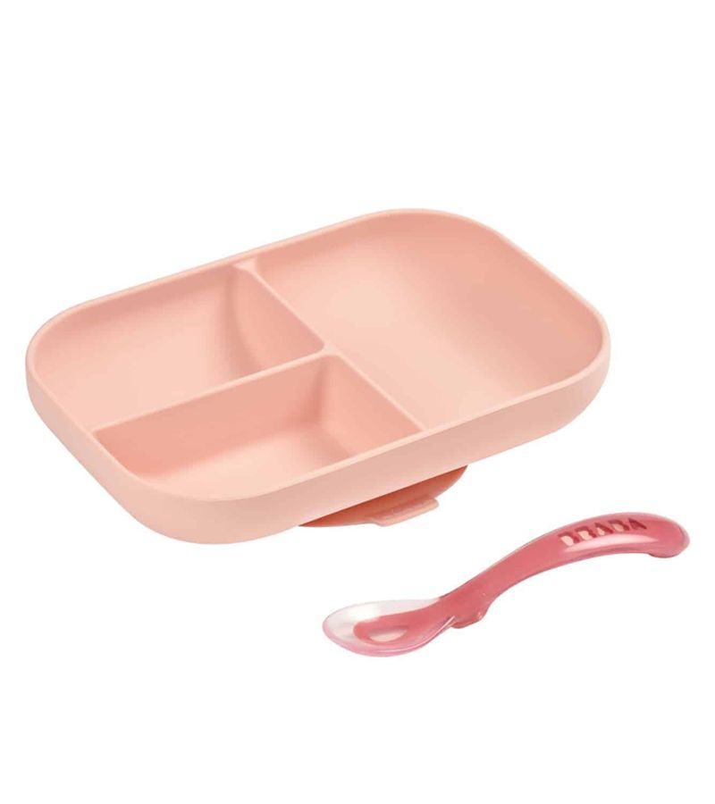 Εκπαιδευτικό Πιάτο και κουτάλι από Σιλικόνη με χωρίσματα ΒΕΑΒΑ Pink 913456