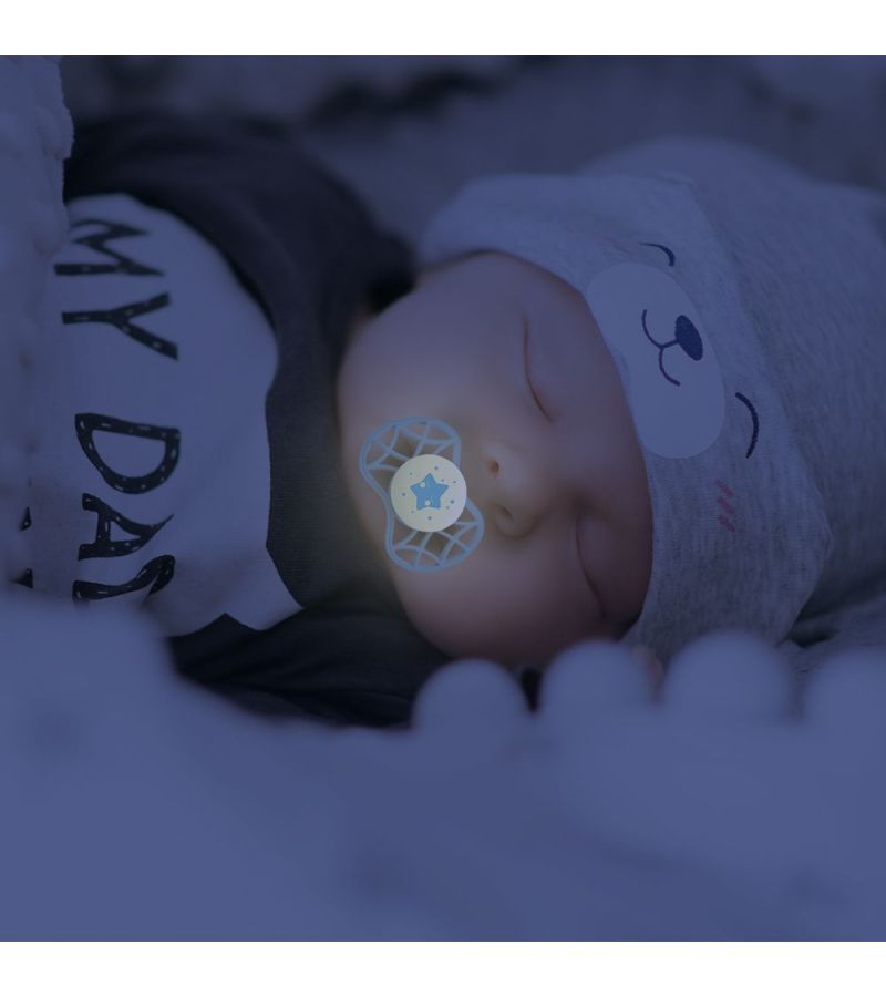 Ορθοδοντική Πιπίλα σιλικόνης νυχτός με προστατευτικό κάλυμμα θηλής 6m+ NUVITA 7084 Air55 Glow Dusk Blue NU-ALPF0063