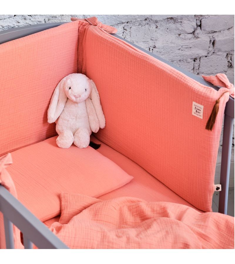 Σετ προίκας μωρού Μουσελίνα FUNNA BABY Coral Pink (σετ παπλωματοθήκης + κουνουπιέρα + πάντα)