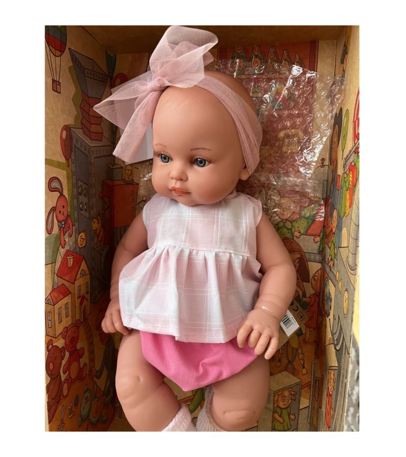 MAGIC BABY Κούκλα Alicia με φούξια-λευκό ρούχο και μεγάλο φιόγκο 45εκ. MB46721