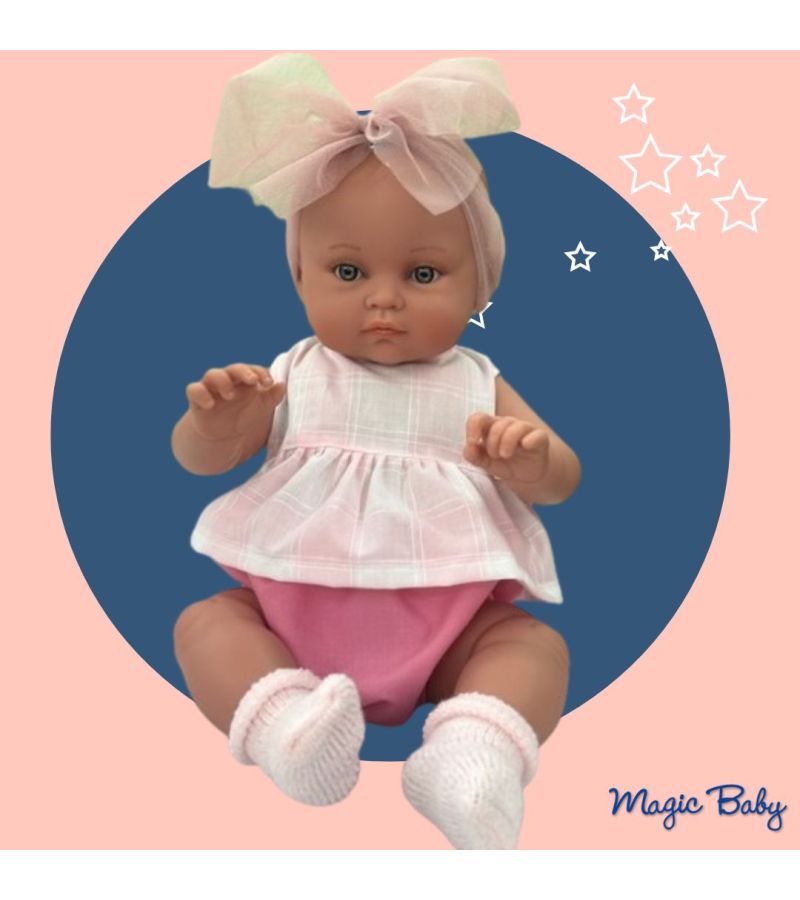 MAGIC BABY Κούκλα Alicia με φούξια-λευκό ρούχο και μεγάλο φιόγκο 45εκ. MB46721