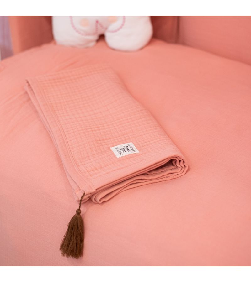 Σετ προίκας μωρού Μουσελίνα FUNNA BABY Coral Pink (σετ παπλωματοθήκης + κουνουπιέρα + πάντα)