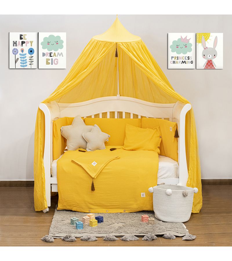 Σετ προίκας μωρού Μουσελίνα FUNNA BABY Marigold Mustard (σετ παπλωματοθήκης + κουνουπιέρα + πάντα)