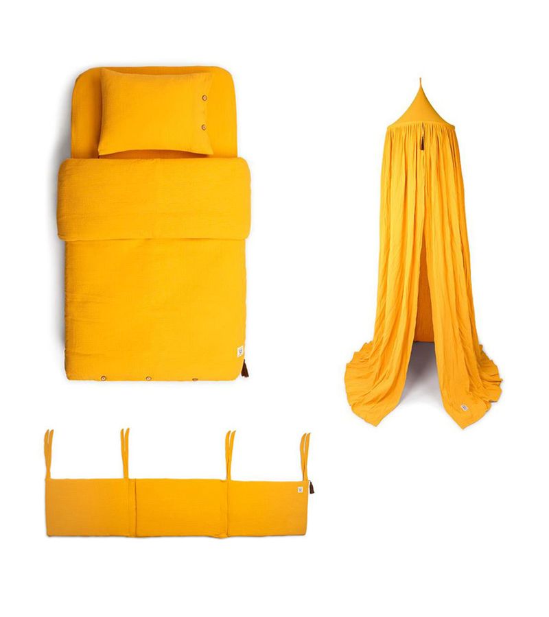 Σετ προίκας μωρού Μουσελίνα FUNNA BABY Marigold Mustard (σετ παπλωματοθήκης + κουνουπιέρα + πάντα)