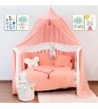 Σετ προίκας μωρού Μουσελίνα FUNNA BABY Coral Pink (σετ παπλωματοθήκης + κουνουπιέρα + πάντα)