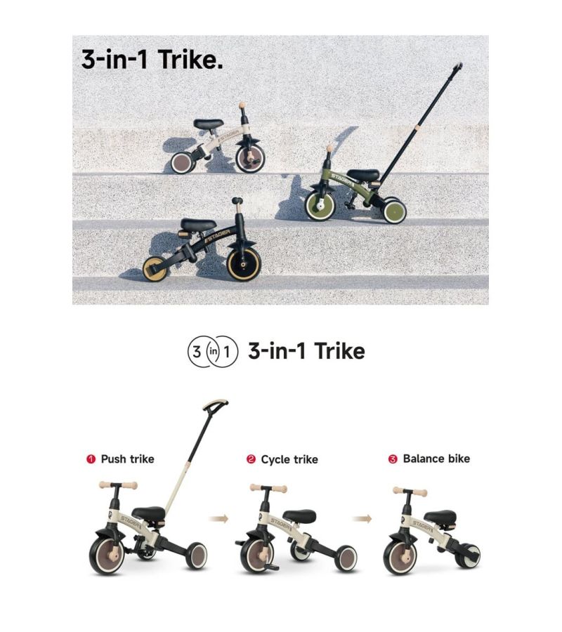 Τρίκυκλο Ποδήλατο QPLAY Stager 3in1 Beige-Brown 01-1212075-03