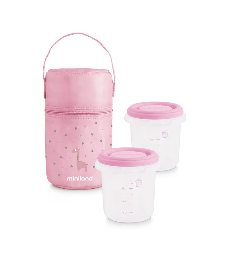 ισοθερμική θήκη με δύο αεροστεγή δοχεία MINILAND Pack 2 Go Hermisized, χρώμα ροζ (250ml)