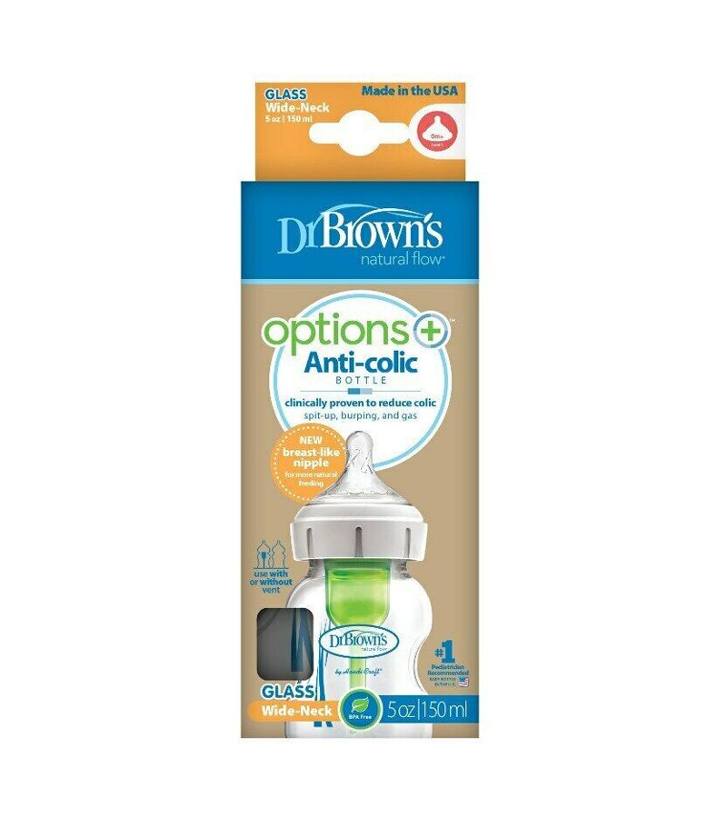 Μπιμπερό γυάλινο με φαρδύ λαιμό DR BROWN\'S Natural Flow Options 150ml WB51700