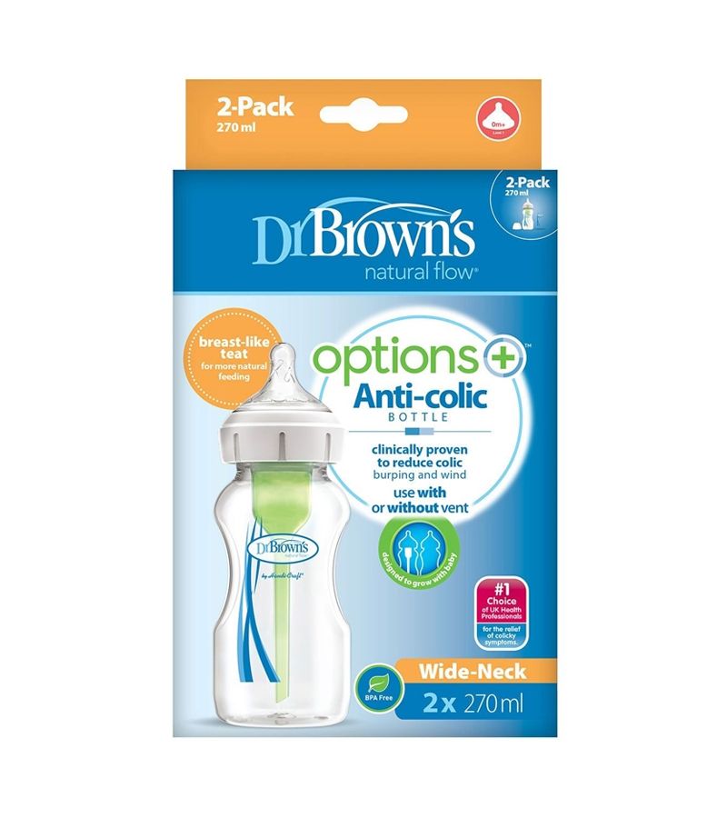 Μπιμπερό γυάλινο με φαρδύ λαιμό DR BROWN\'S Natural Flow Options 270ml 2 τεμ WB92740