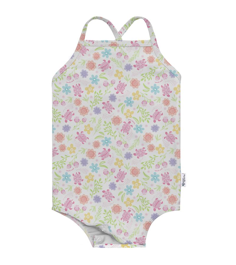 Ολόσωμο μαγιό με UV προστασία ECO GREEN SPROUTS Easy-change White Turtle Floral GS-713158-037