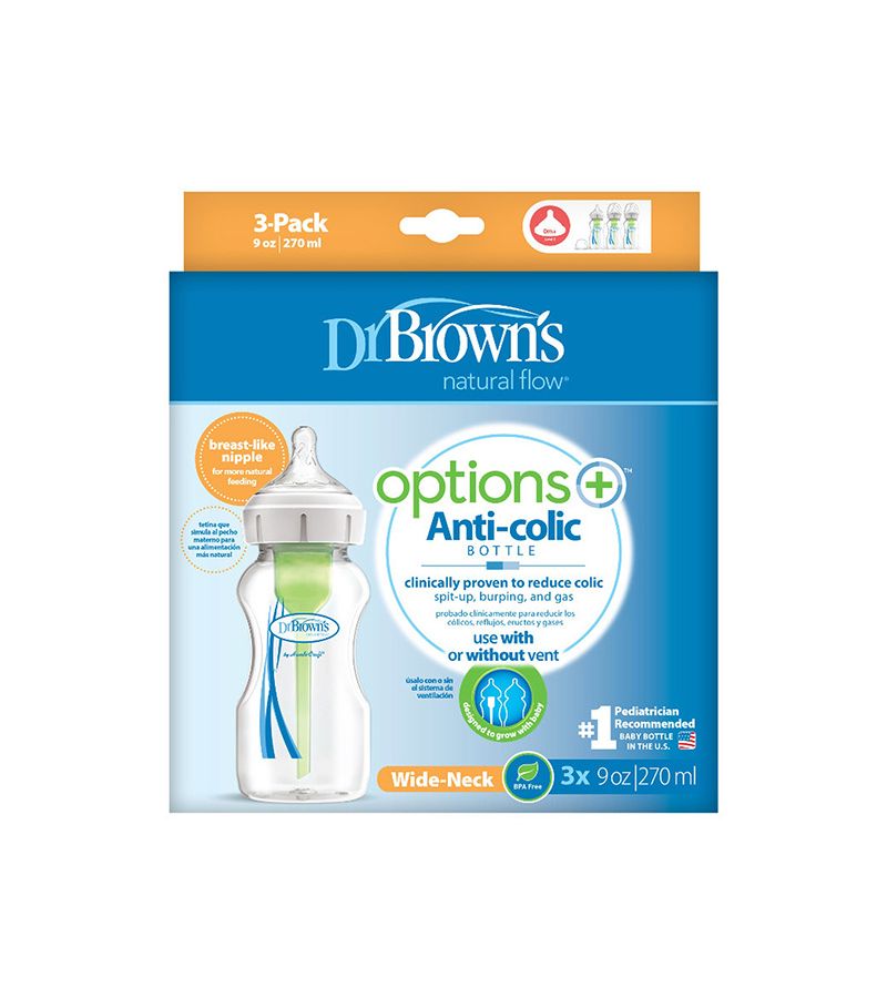 Μπιμπερό πλαστικό με φαρδύ λαιμό DR BROWN\'S Options + 270ml 3 τεμ WB93600 0+ μηνών