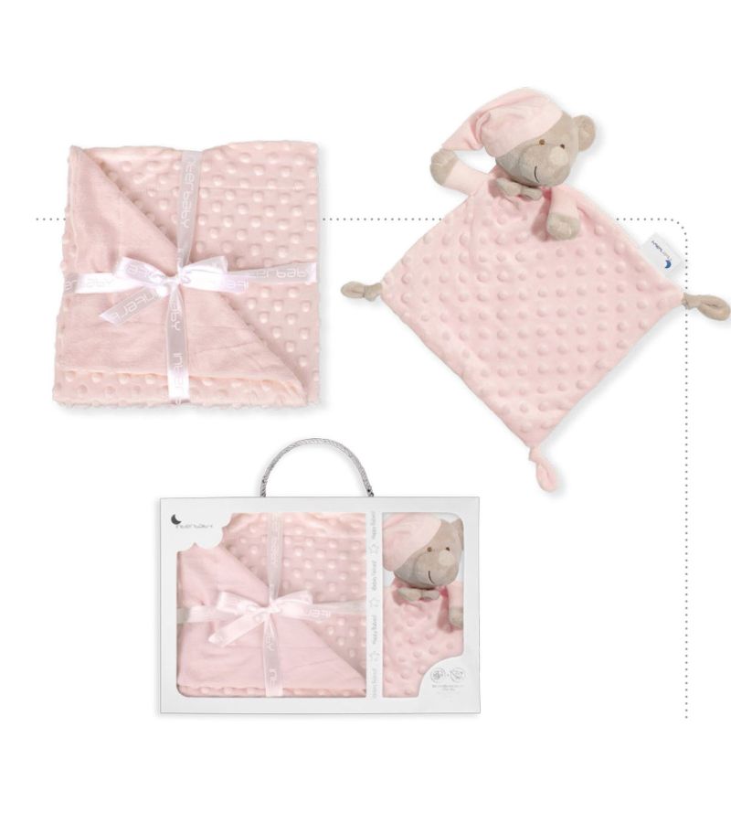 INTERBABY Σετ Extrafort Κουβερτάκι & Βελούδινο Πανάκι Παρηγοριάς Bear Pink PD001P