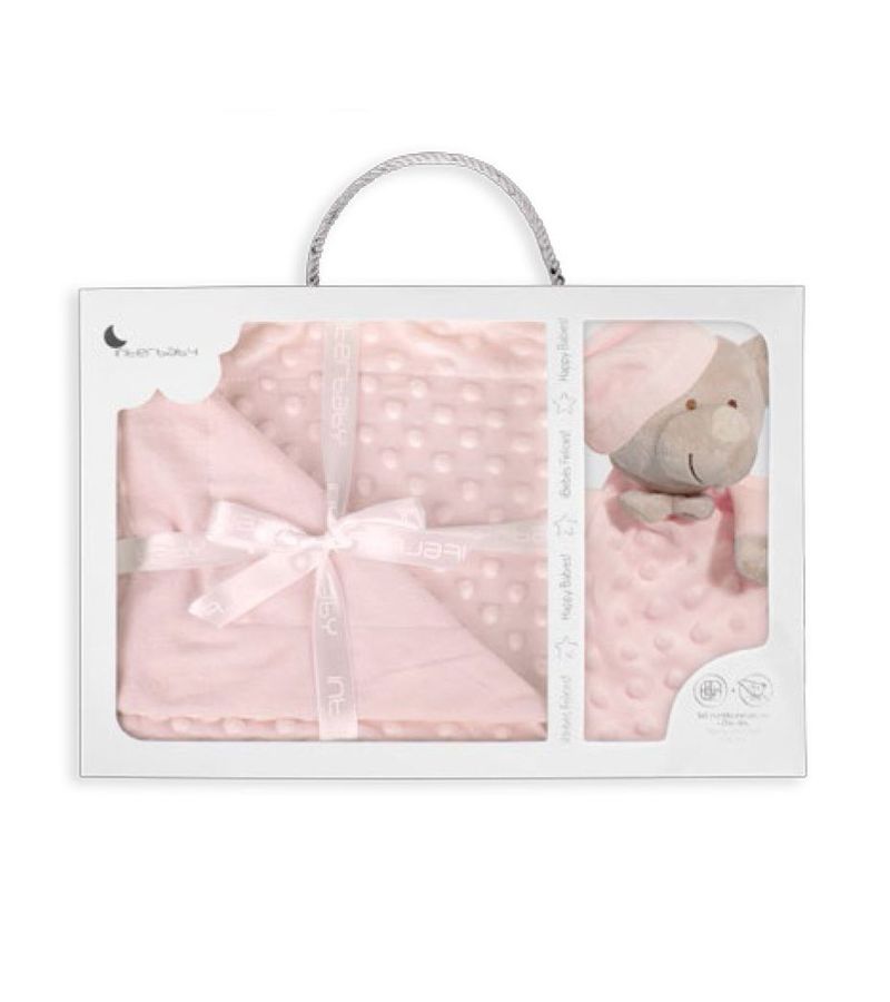 INTERBABY Σετ Extrafort Κουβερτάκι & Βελούδινο Πανάκι Παρηγοριάς Bear Pink PD001P