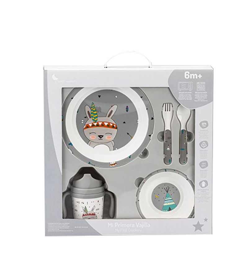 Σετ φαγητού 5 τεμαχίων Interbaby Indio Gray SET16