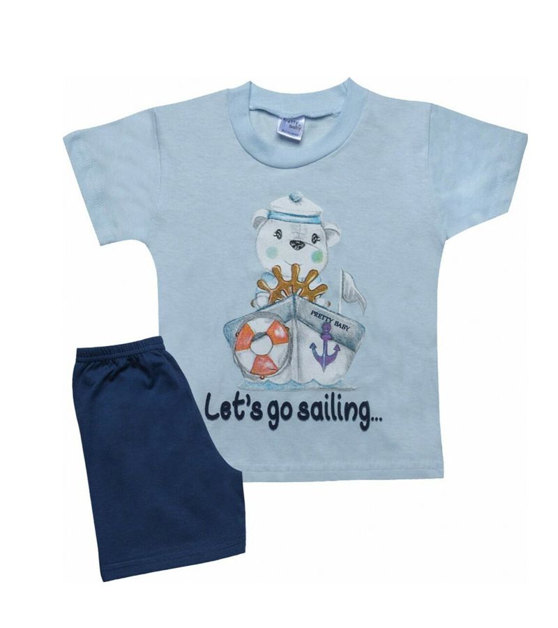 PRETTY BABY Πυτζάμα με τύπωμα κ ψιλή πλέξη υφάσματος lets go sailing σιελ 65371