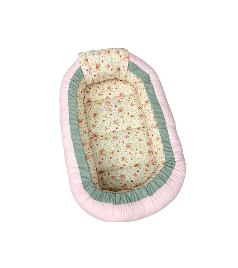 Βρεφική φωλιά 3in1 NATALINO BEBELINO Ροζ, Πράσινο Λουλουδάκια 217