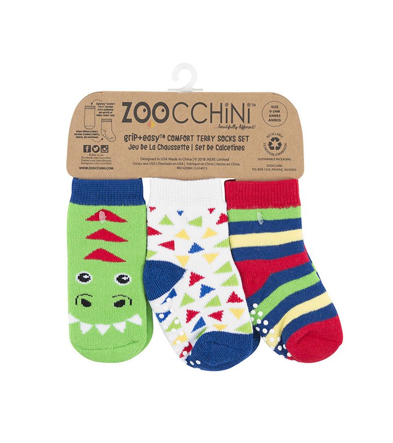 Αντιολισθητικά Καλτσάκια 3τμχ ZOOCCHINI GRIP+EASY Ντέβιν Ο Δεινόσαυρος από 0+ έως 2 ετών